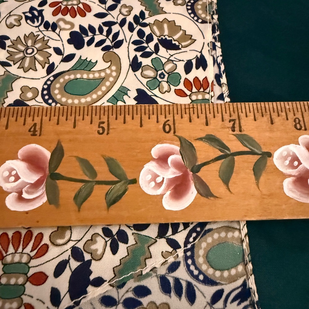 Paisley Floral Scarf Ivory Teal Navy 60" Long‎ Narrow - Picture 2 of 6